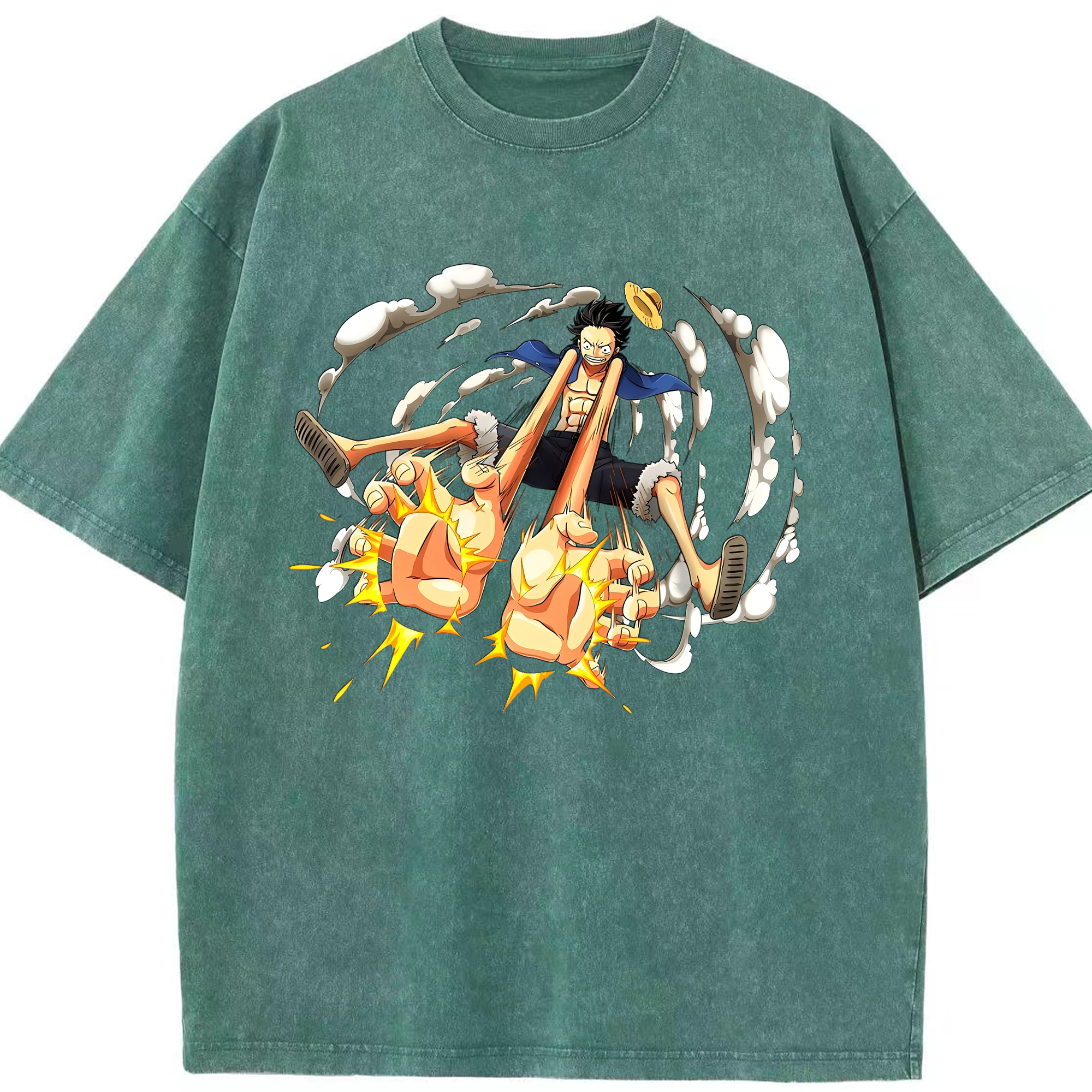 （画像用） ワンピース モンキー・D・ルフィ ONE PIECE Monkey D. Luffy 綿100% ヴィンテージ風 半袖Tシャツ（フロントプリント）